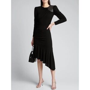 Michael Kors Collection Studded Leather Patch Asymmetric Midi Dress Sz 10